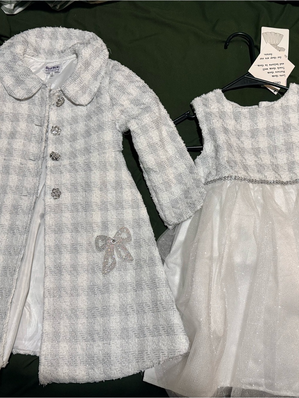Girls White Sparkle Dress & Coat Set